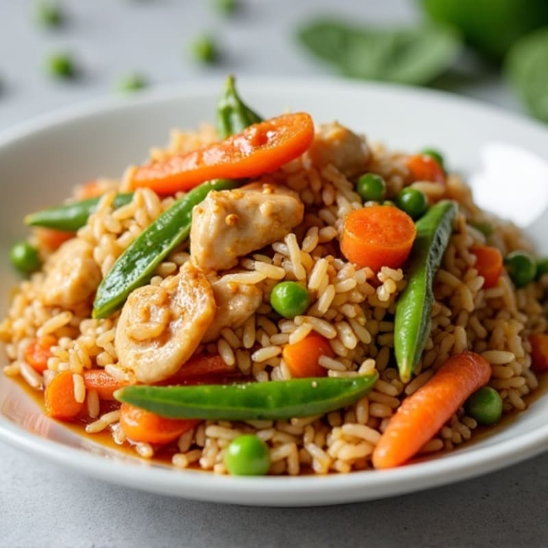 Healthy Chicken Stir-Fried Rice with Crispy Vegetables