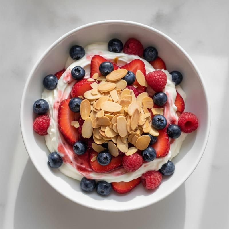 Greek Yogurt Protein Parfait with Mixed Berries and Almonds