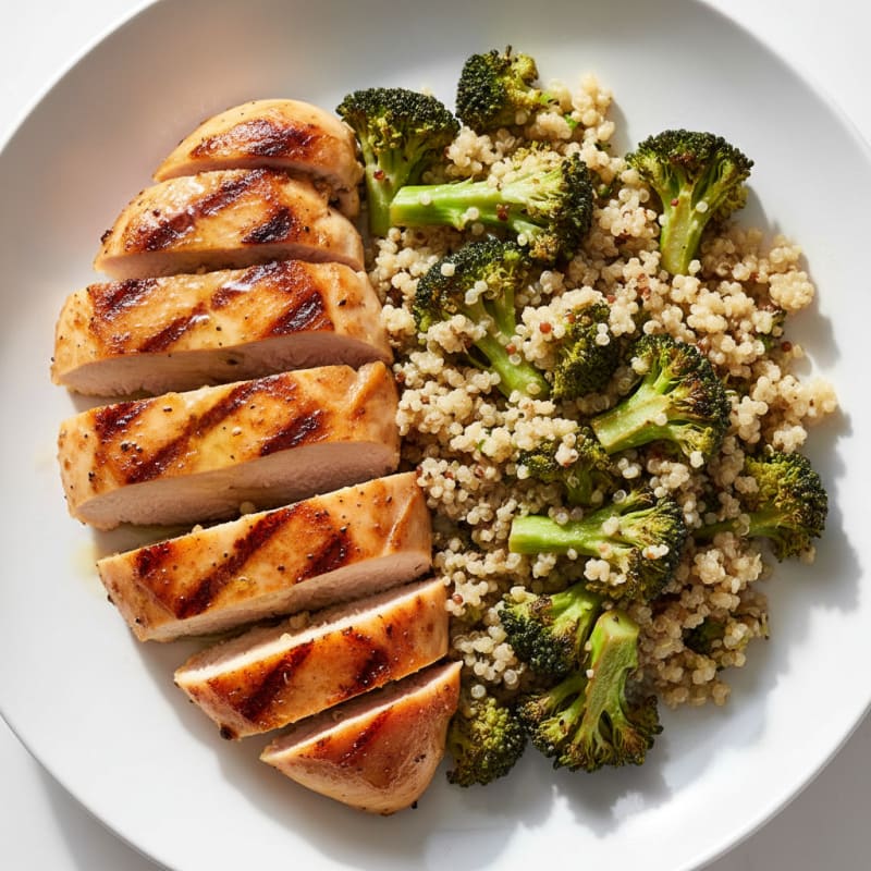 Grilled Chicken Breast with Roasted Broccoli and Quinoa