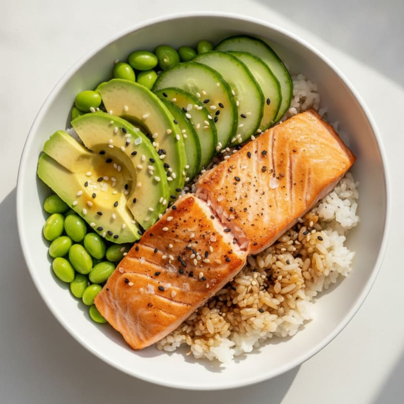Sushi Rice Bowl with Salmon and Avocado