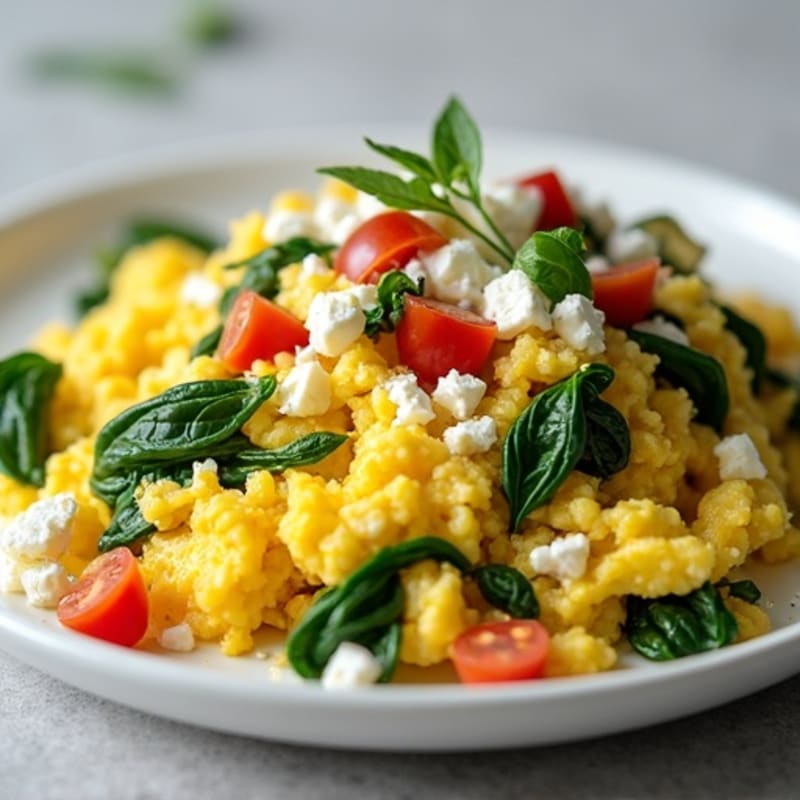 Fluffy Egg Scramble with Spinach and Feta