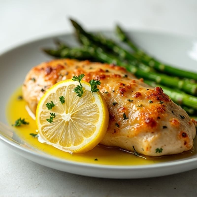 Lemon Garlic Pan Seared Chicken with Roasted Asparagus