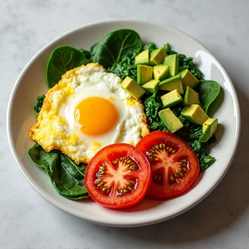 Egg White Spinach Scramble with Cottage Cheese and Sliced Tomato