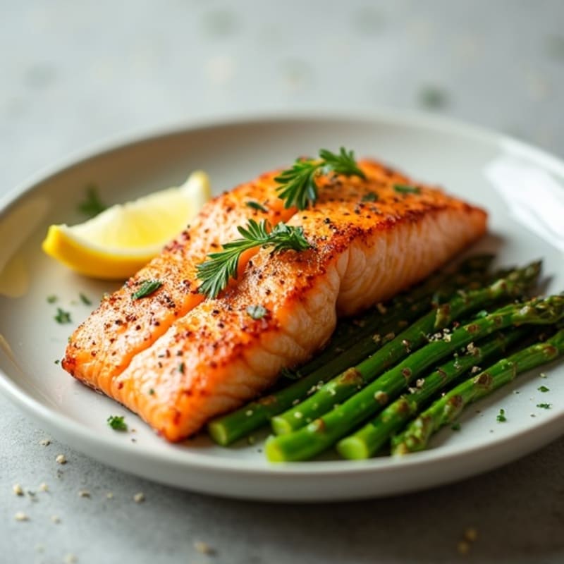 Pan-Seared Salmon with Steamed Asparagus and Lemon