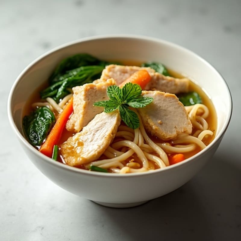 Aromatic Chicken and Silky Rice Noodle Soup with Fresh Herbs