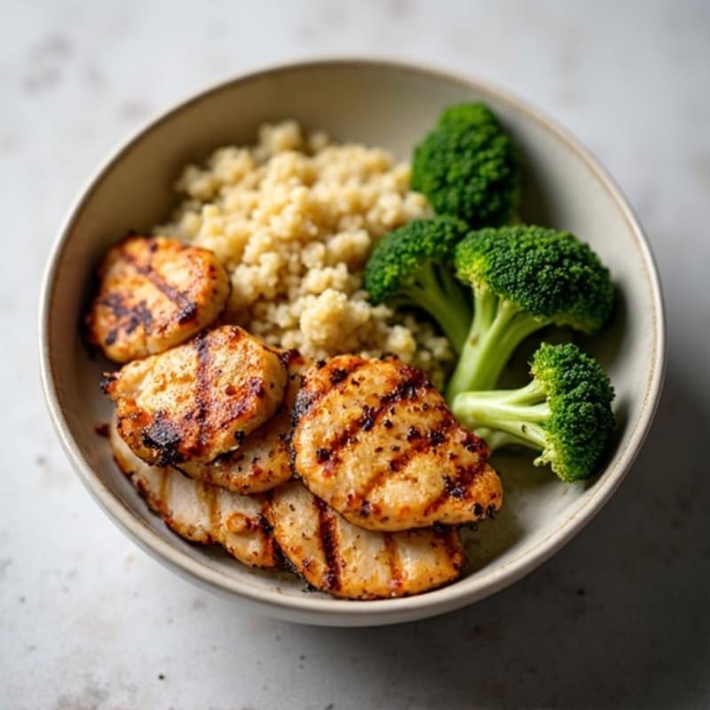 Grilled Chicken and Quinoa Bowl with Roasted Broccoli