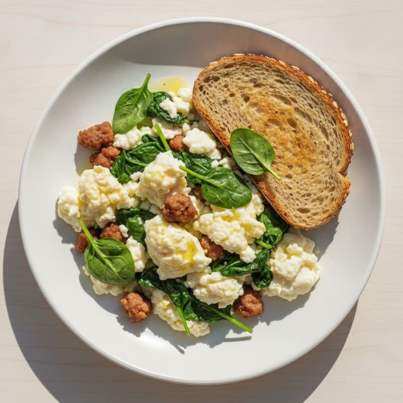 Egg White and Turkey Sausage Scramble with Spinach
