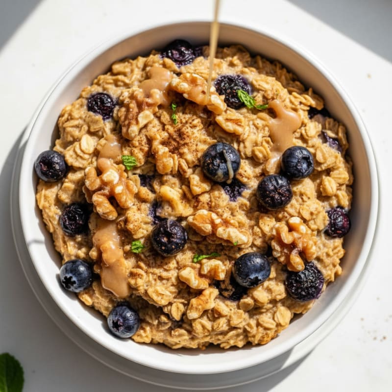Creamy Nutty Baked Oatmeal with Berries