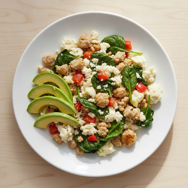 Egg White and Turkey Sausage Scramble with Spinach