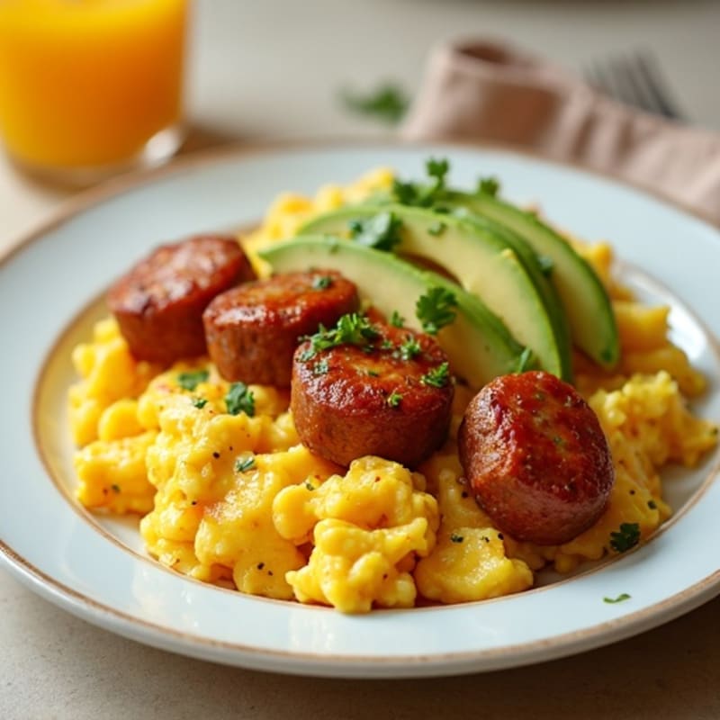 Egg White and Turkey Sausage Scramble with Roasted Sweet Potatoes