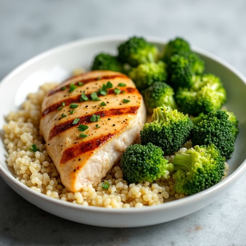 Grilled Chicken Breast with Quinoa and Roasted Broccoli