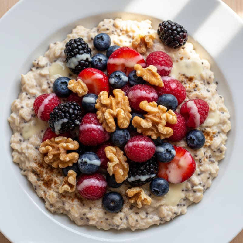 Creamy Berry Overnight Oats with Toasted Nuts