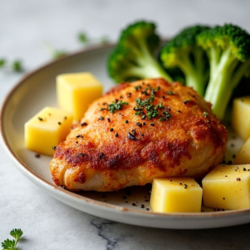 Crispy Chicken Thighs with Sweet Pineapple and Roasted Broccoli