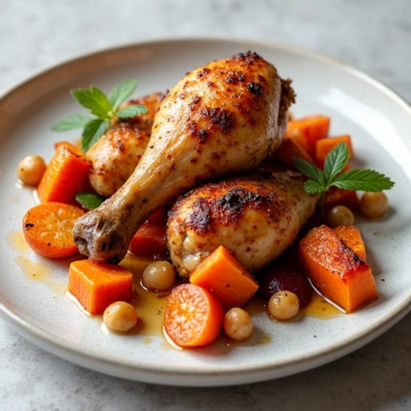 Crispy Roasted Chicken Legs with Root Vegetables