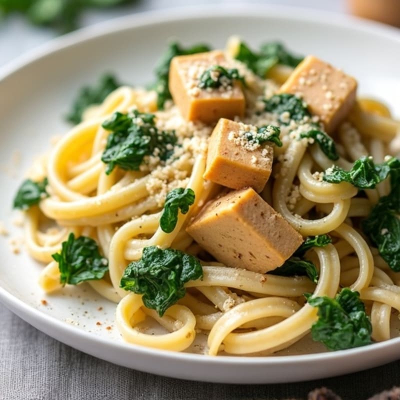 Healthy Creamy Cashew Alfredo Pasta with Greens