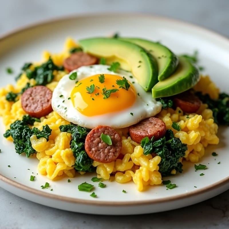 Egg White Scramble with Spinach and Turkey Sausage