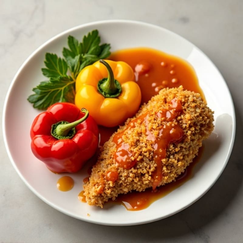 Crispy Baked Sweet and Sour Chicken with Roasted Bell Peppers