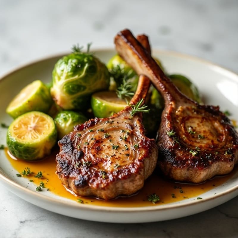 Lemon-Herb Roasted Lamb Chops with Crispy Brussels Sprouts