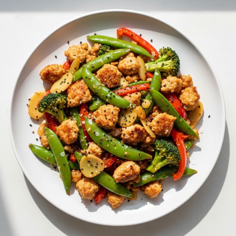 Crispy Ground Chicken and Vegetable Stir-Fry