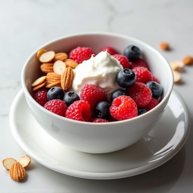 Creamy Greek Yogurt Protein Bowl with Mixed Berries and Almonds