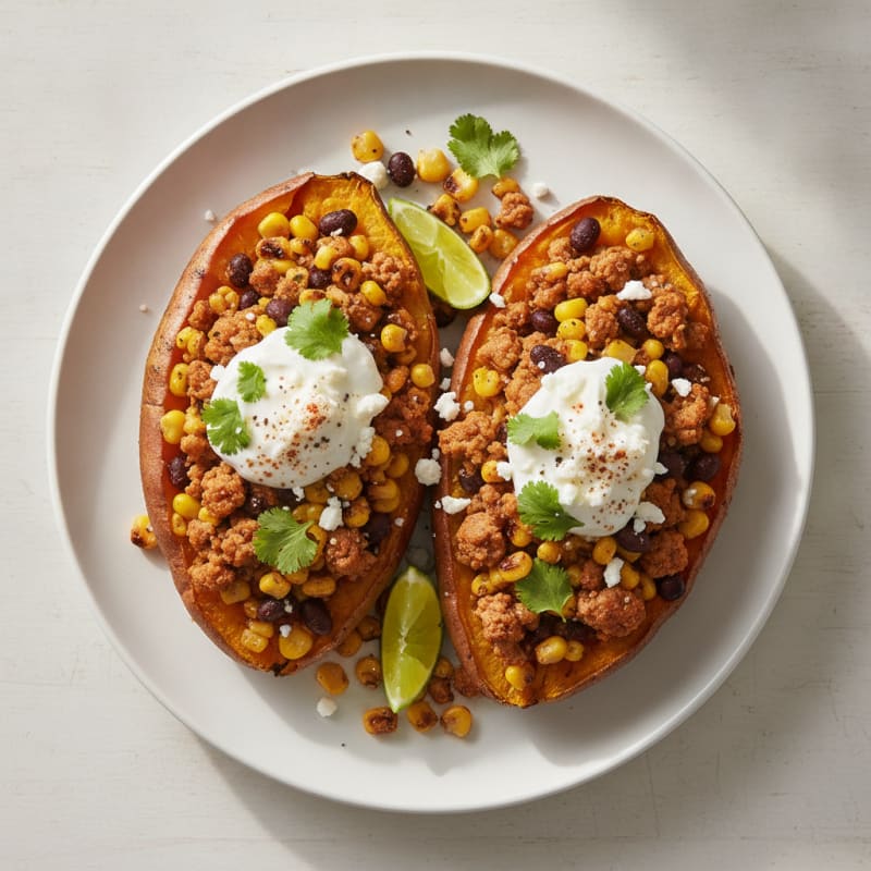 Sweet Potato Boat with Roasted Corn
