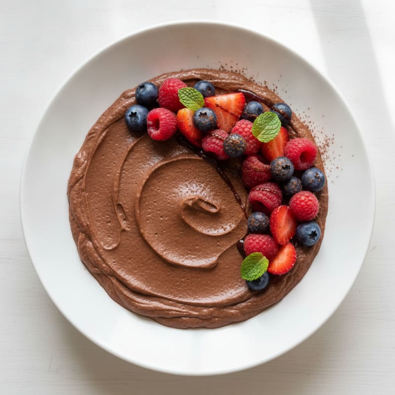 Silky Chocolate Protein Pudding with Mixed Berries