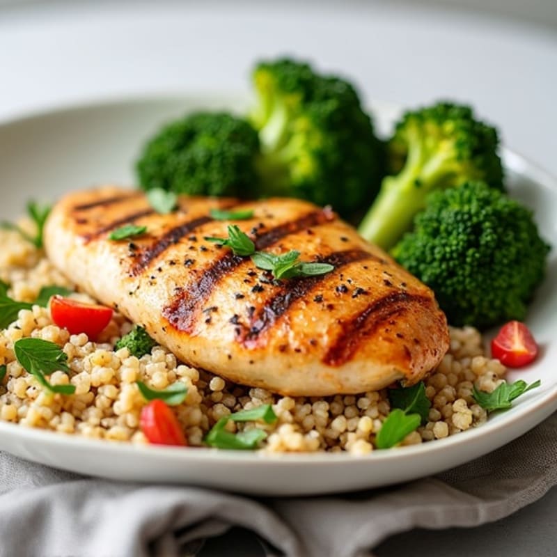 Grilled Chicken Breast with Roasted Broccoli and Quinoa