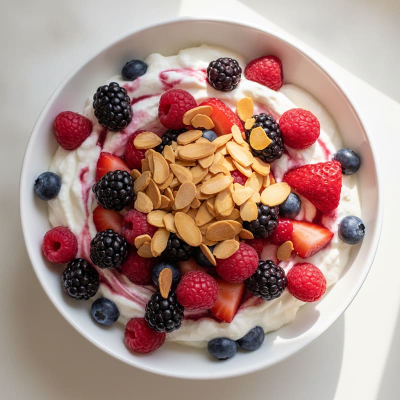Greek Yogurt Protein Parfait with Mixed Berries and Almonds