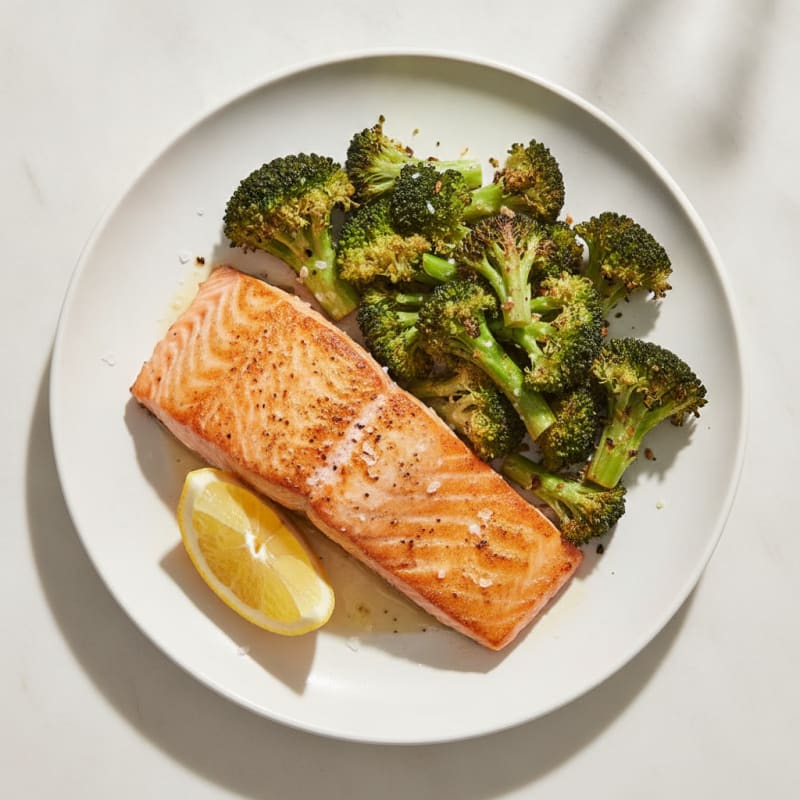 Seared Salmon with Roasted Broccoli and Lemon