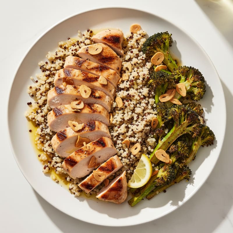 Grilled Chicken Breast with Quinoa and Roasted Broccoli