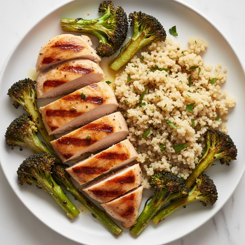 Grilled Chicken Breast with Quinoa and Roasted Broccoli