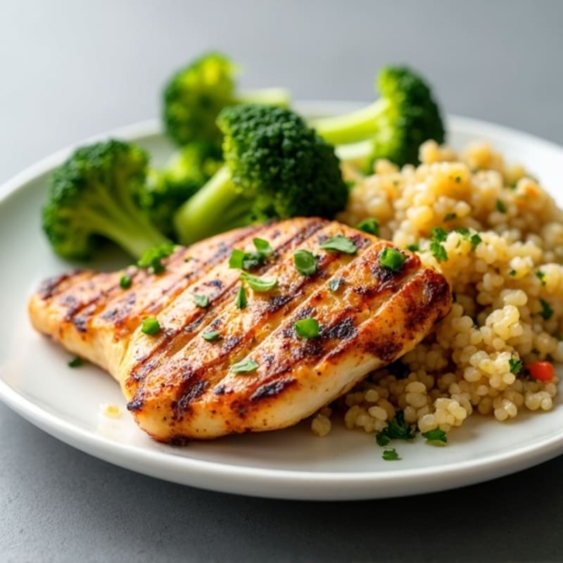 Grilled Chicken Breast with Quinoa and Roasted Broccoli