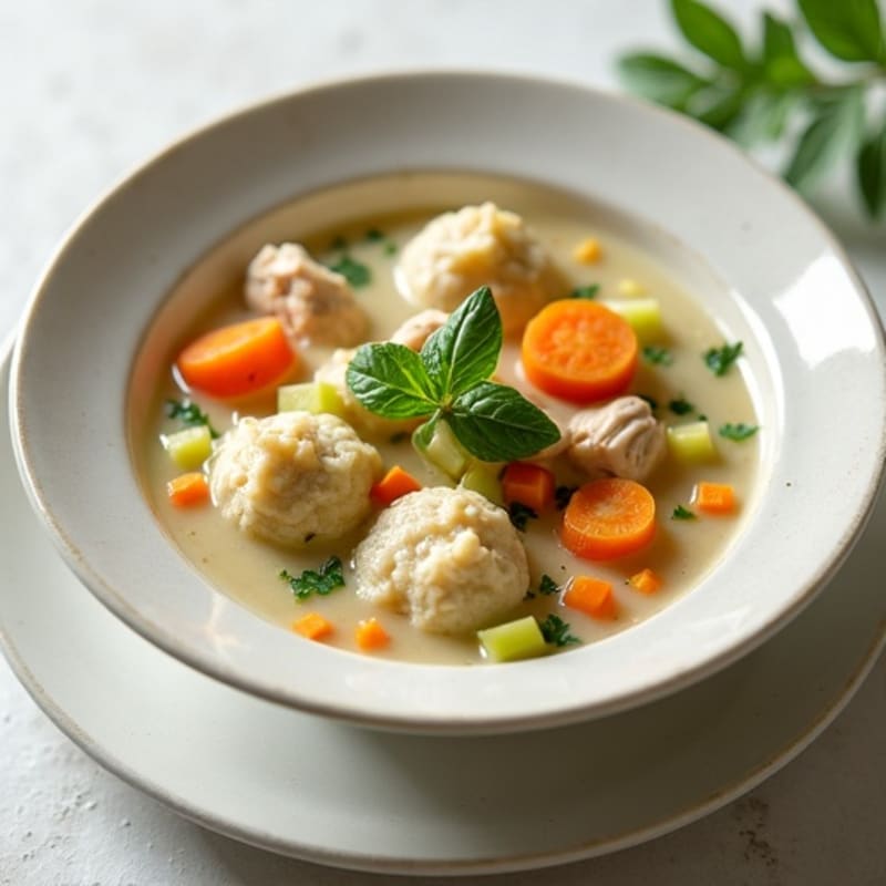 Creamy Chicken and Vegetable Soup with Fluffy Herb Dumplings