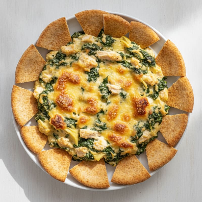 Baked Spinach Artichoke Dip with Toasted Pita