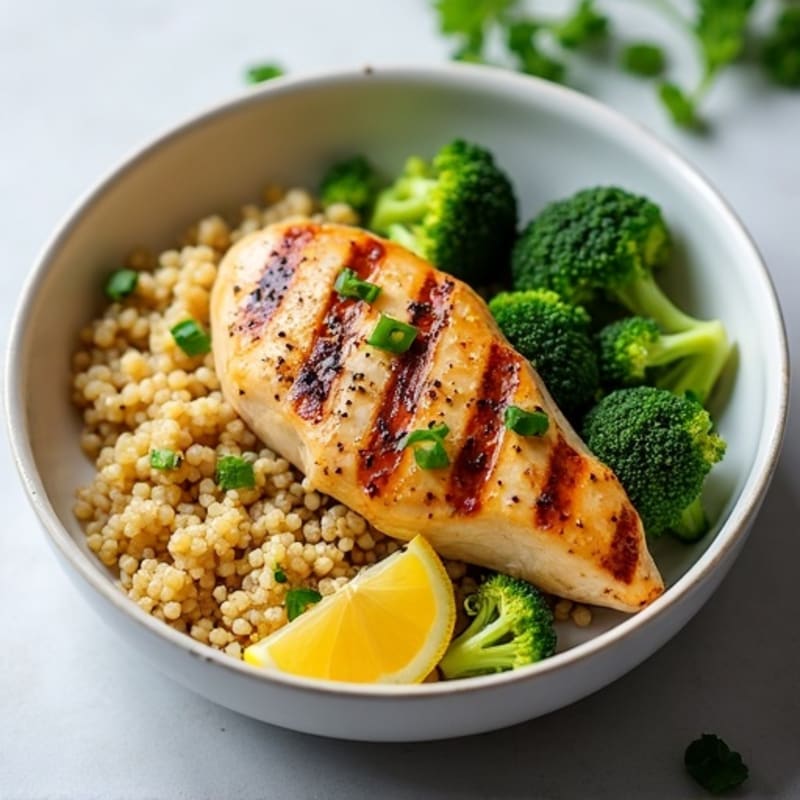 Grilled Chicken Breast with Roasted Broccoli and Quinoa