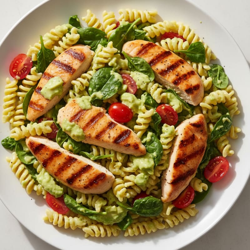 Creamy Avocado Pasta Salad with Grilled Chicken