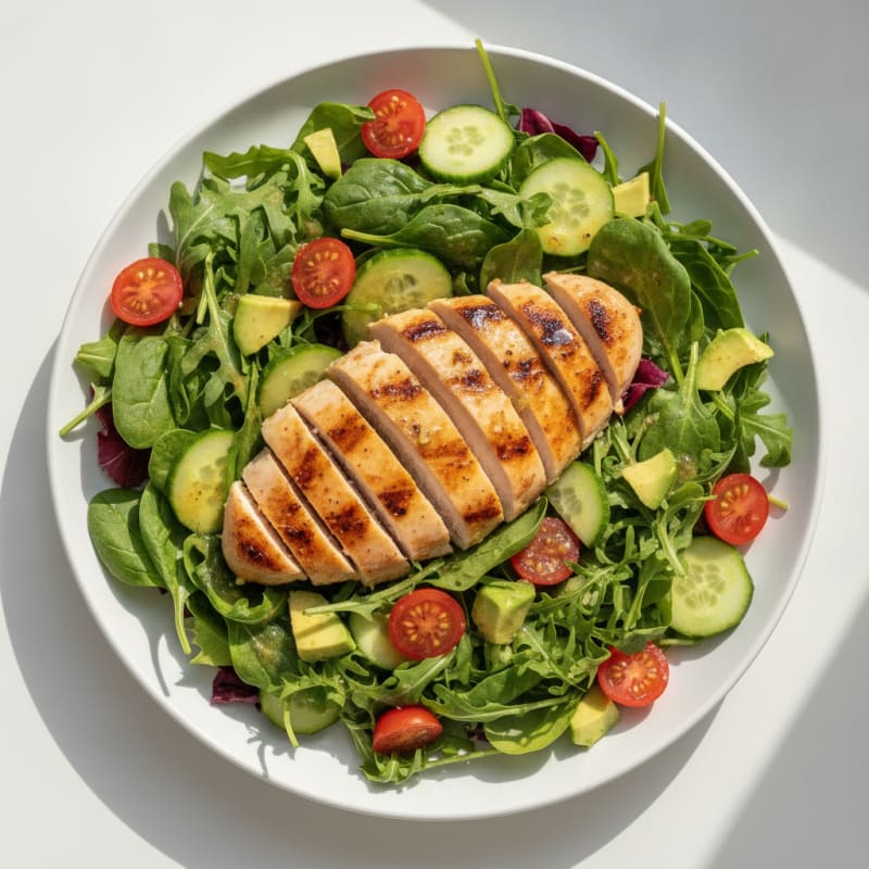 Grilled Lemon Garlic Chicken Breast with Mixed Greens Salad