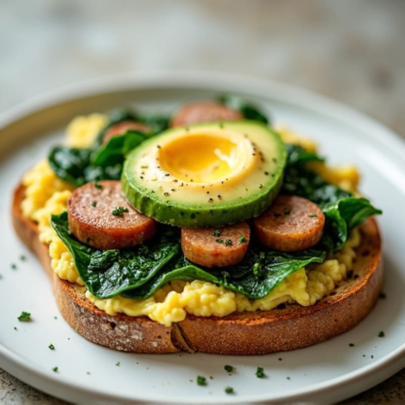 Egg White and Turkey Sausage Scramble with Sautéed Spinach