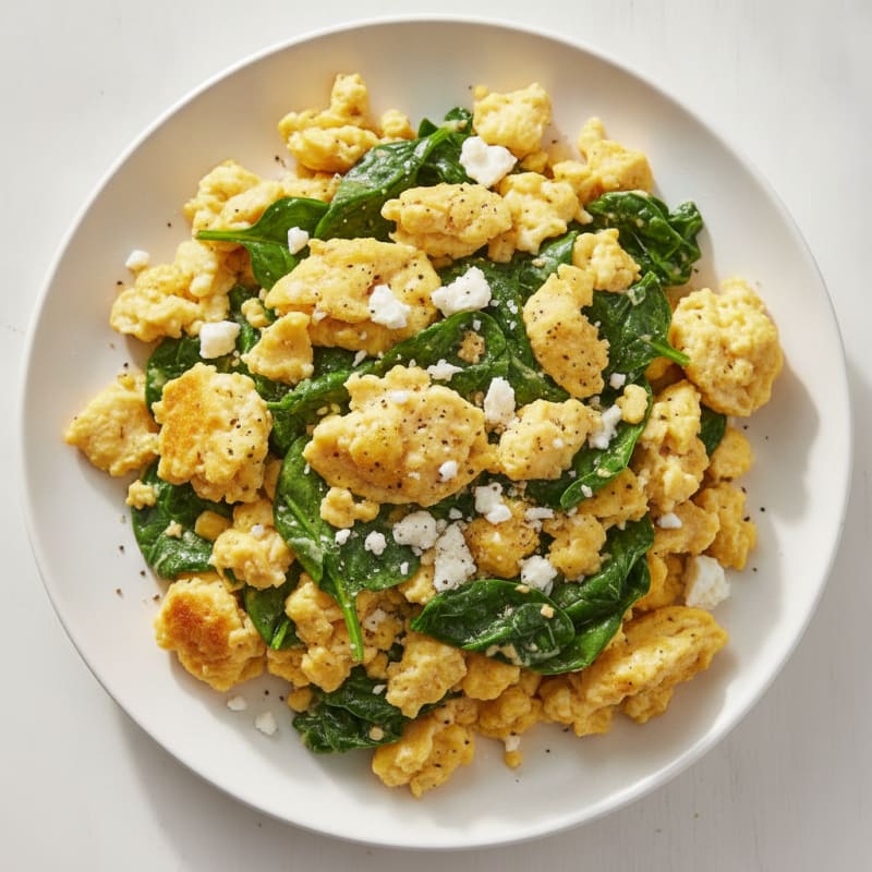 Hearty Scrambled Eggs with Spinach and Feta