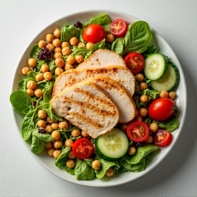 Grilled Turkey Breast Salad with Chickpeas and Fresh Greens