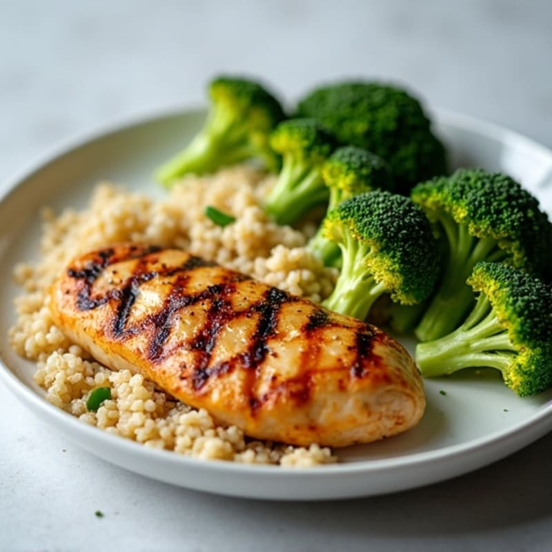 Grilled Chicken Breast with Roasted Broccoli and Quinoa