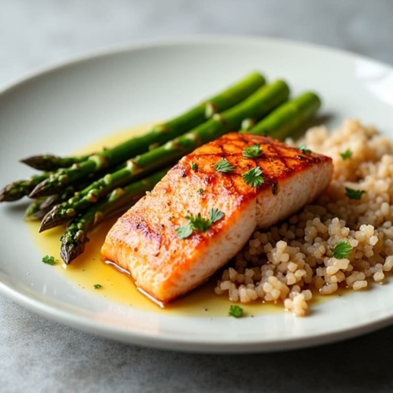 Seared Salmon with Steamed Asparagus and Brown Rice
