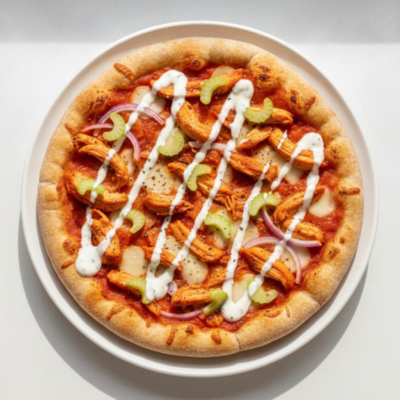 Buffalo Chicken Pizza with Ranch Drizzle
