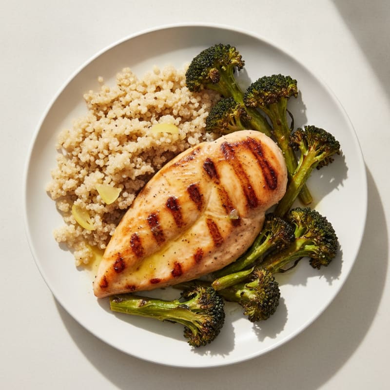 Grilled Chicken Breast with Quinoa and Roasted Broccoli