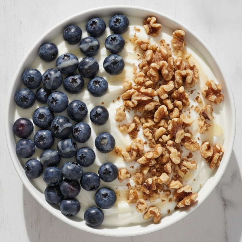 Greek Yogurt Protein Parfait with Chopped Walnuts and Blueberries