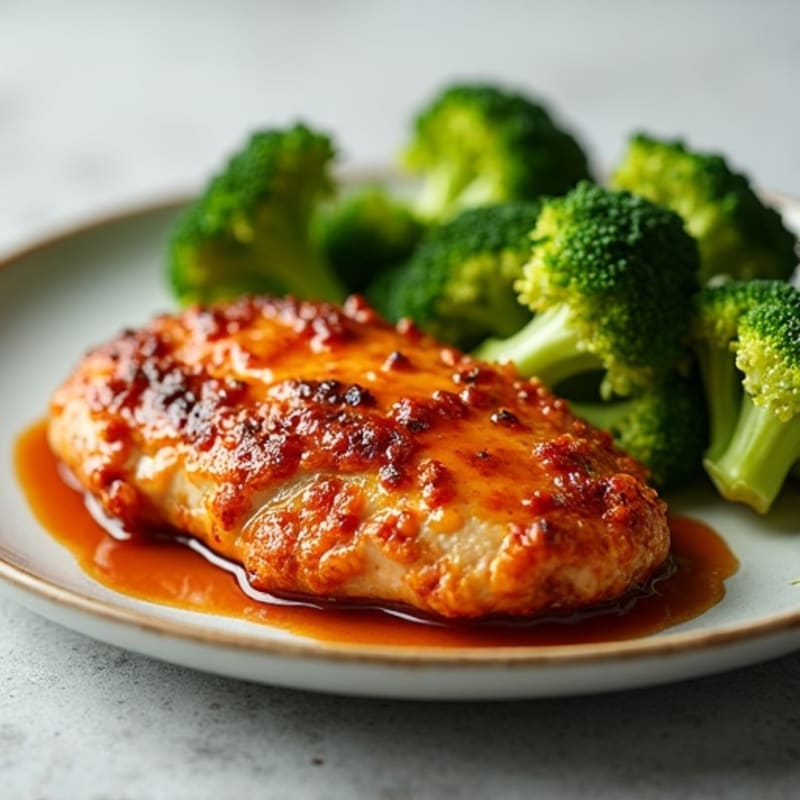 Crispy Baked Chicken with Sweet and Spicy Ginger-Garlic Sauce and Roasted Broccoli