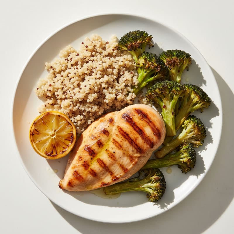 Grilled Chicken Breast with Roasted Broccoli and Quinoa