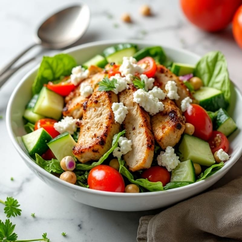 Fresh Chopped Vegetable Salad with Feta and Lemon Herb Dressing