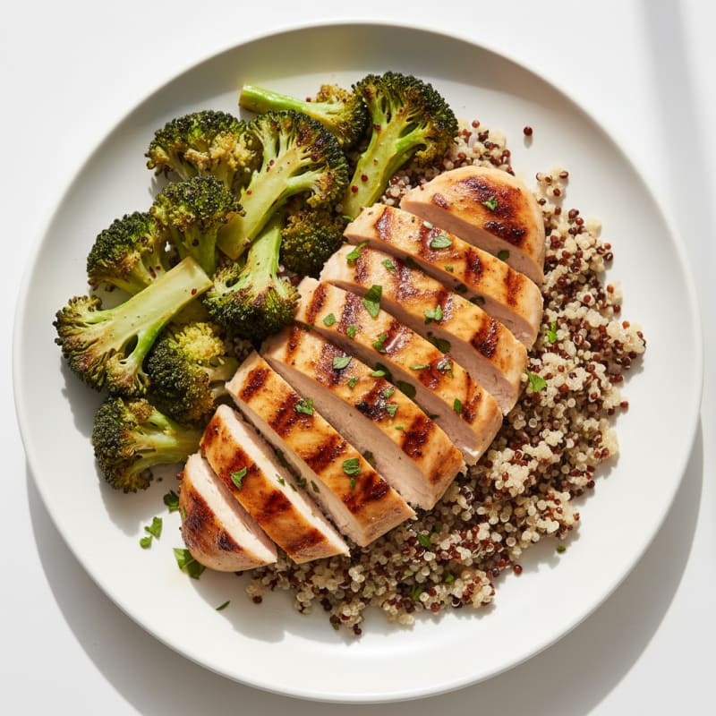 Grilled Chicken Breast with Quinoa and Roasted Broccoli