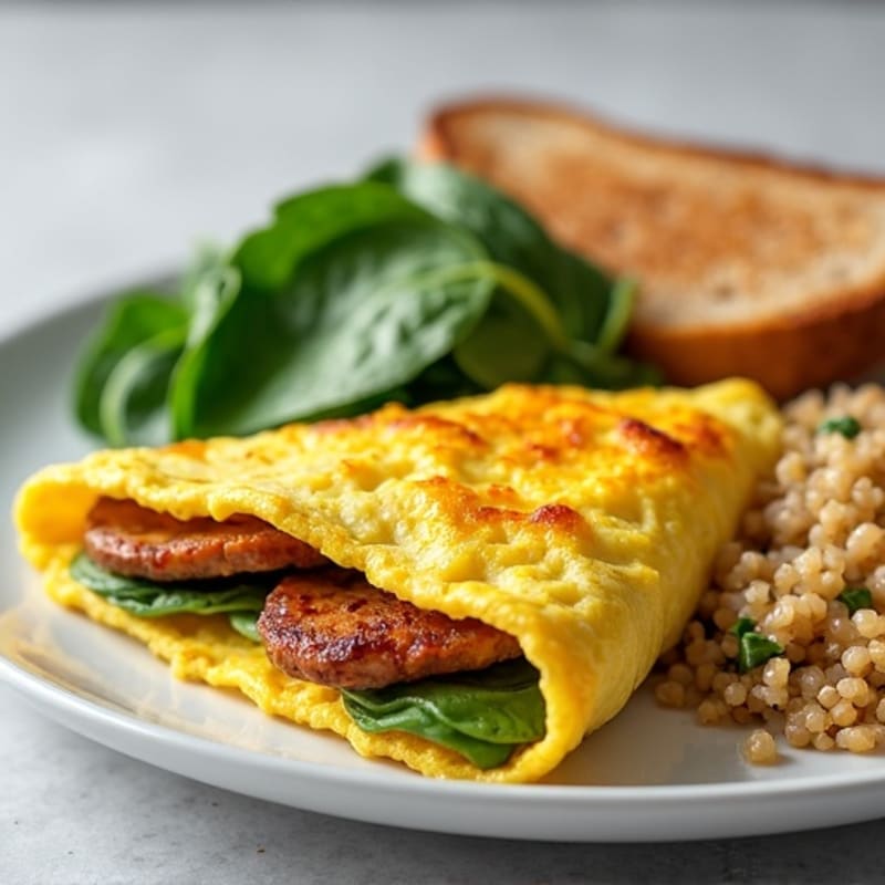 Crispy Egg White Omelet with Turkey Sausage and Spinach